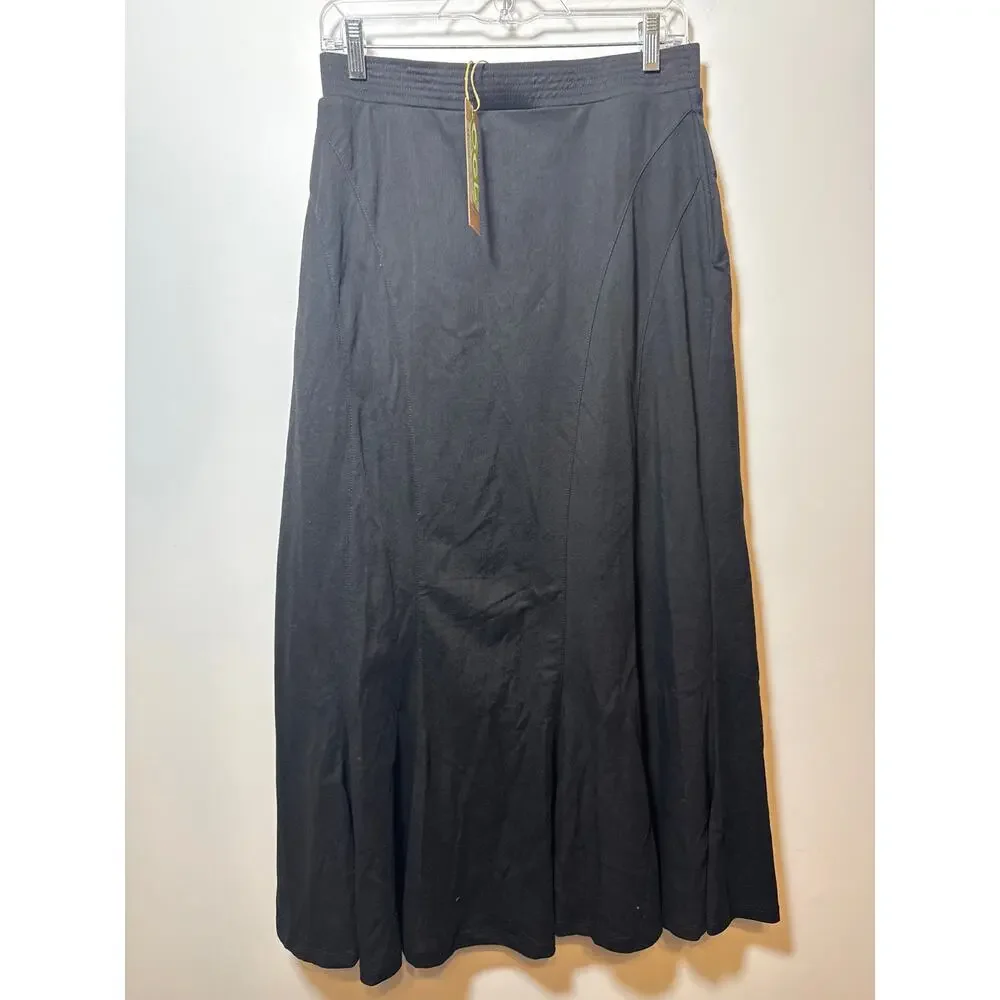 New OGLCotton Linen Wrinkle-resistant Cotton-linen Pull-on Midi Skirt Black XS